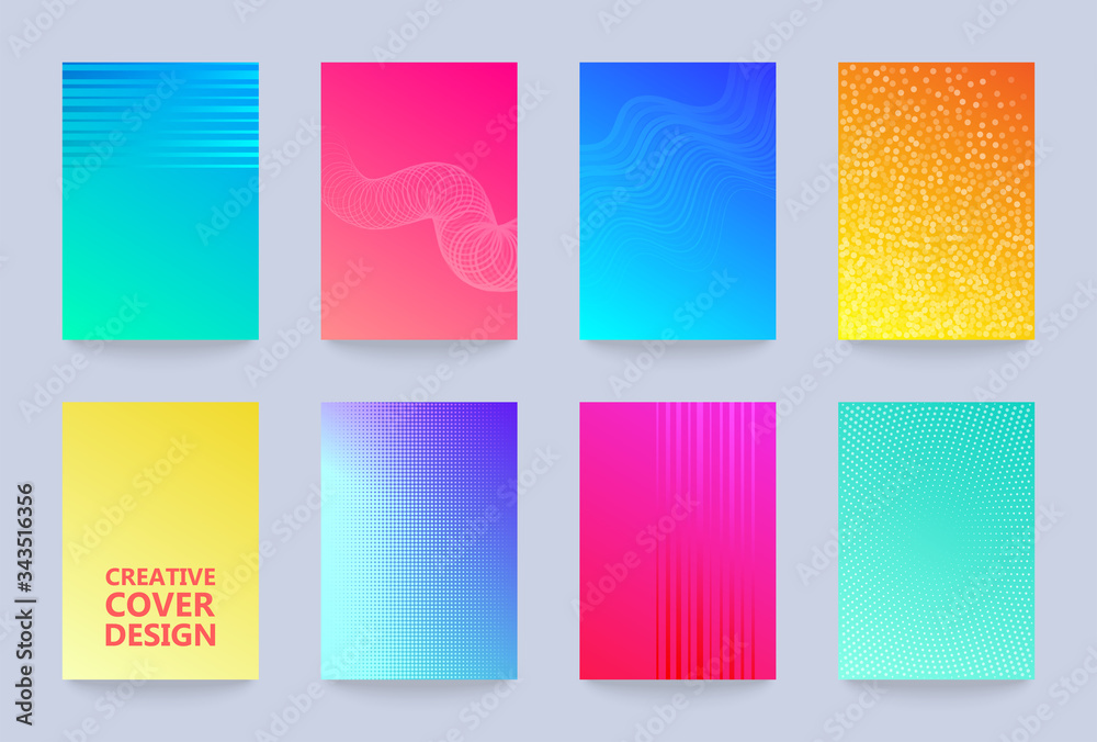 Poster vector halftone cover design templates set. layout set for covers of books, albums, notebooks, repor