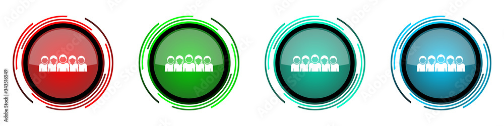 Aufkleber People round glossy vector icons, set of buttons for webdesign, internet and mobile phone applications in four colors options isolated on white background