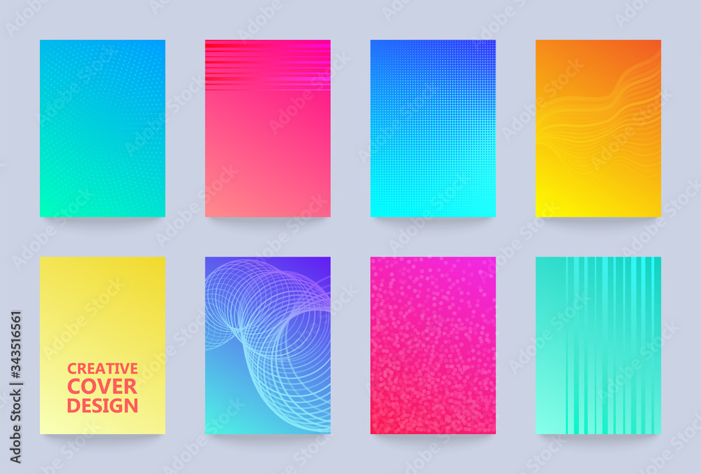 Poster vector halftone cover design templates set. layout set for covers of books, albums, notebooks, repor