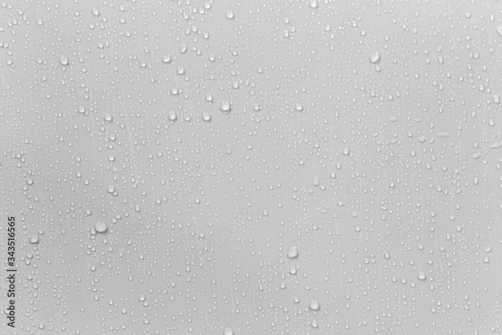 Poster The concept of raindrops falling on a gray background Abstract wet white surface with bubbles on the surface Realistic pure water droplet water drops for creative banner design