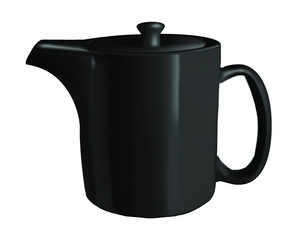 Vector illustration of a straight-shaped teapot. Realistic image of black ceramic dishes. Asian style cookware.