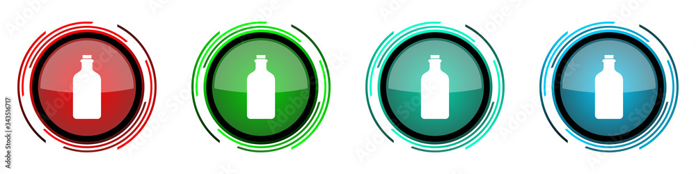 Leinwandbilder bottle, drink round glossy vector icons, set of buttons for webdesign, internet and mobile phone app