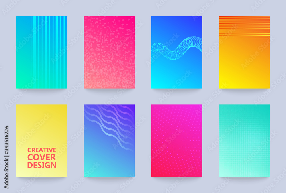 Poster vector halftone cover design templates set. layout set for covers of books, albums, notebooks, repor
