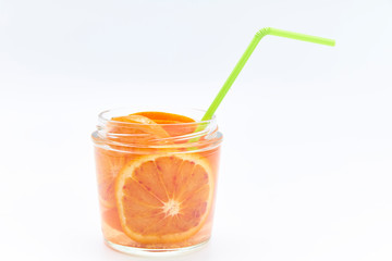 Glass jar with natural and healthy orangeade