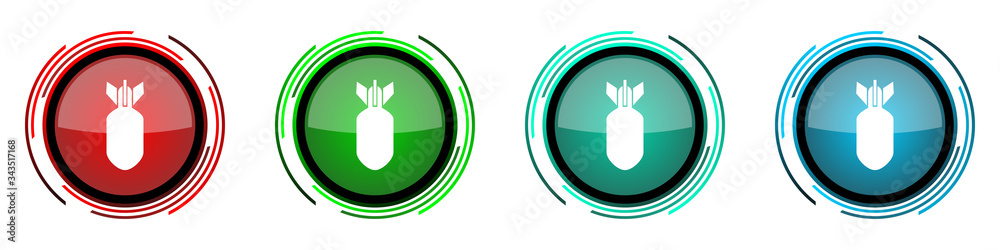 Aufkleber bomb round glossy vector icons, war, military, weapon set of buttons for webdesign, internet and mob