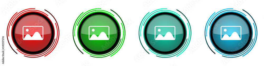 Poster photography round glossy vector icons, image, photo, picture set of buttons for webdesign, internet 