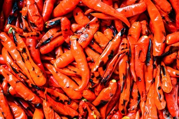 Roasted red hot chili peppers