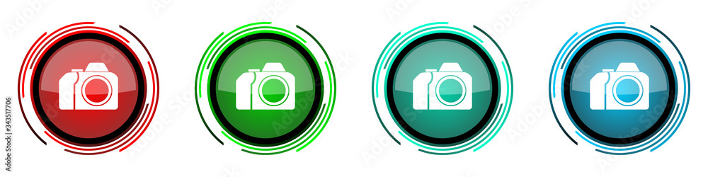 Aufkleber photo camera round glossy vector icons, photography set of buttons for webdesign, internet and mobil