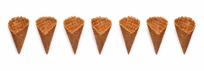 Empty waffle for ice cream on white background