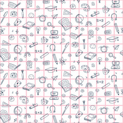 Vector seamless pattern with education back to school icons. Doodle student background.