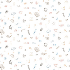 Doodle back to school icons seamless vector pattern.