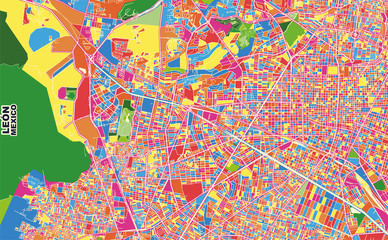 León, Guanajuato, Mexico, colorful vector map