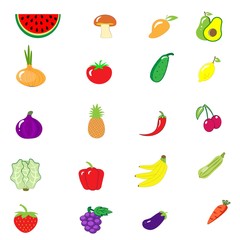 Fruit and vegetables isolated collection set icon. fruits and vegetables vector illustration  