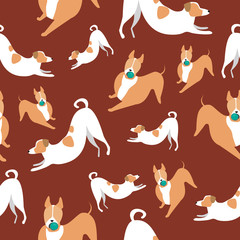 seamless pattern with dogs as wallpaper or background for printing on fabric and textile, flat vector stock illustration with bull terriers and jack russell terriers