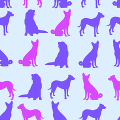 Seamless color pattern with cute dogs. Vector illustration with funny puppies. Background for fabric, textile design, wrapping paper or wallpaper.