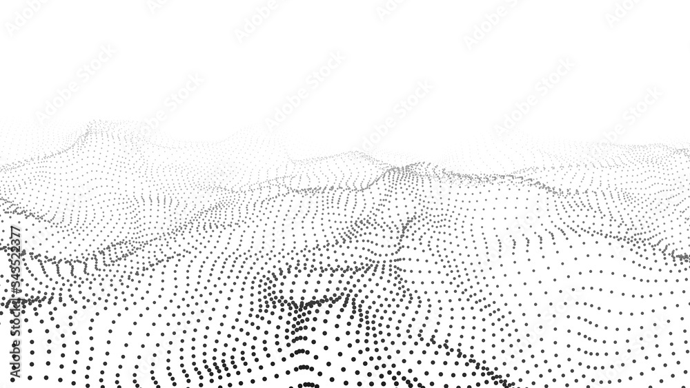 Poster Wave of particles. Artificial intelligence. Abstract background with a dynamic wave. Big data. Futuristic blue vector illustration.