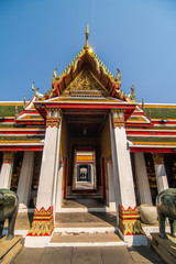 Bangkok, Thailand - January, 2020: The Temple of Dawn Wat Arun and a beautiful blue sky in Bangkok, Thailand