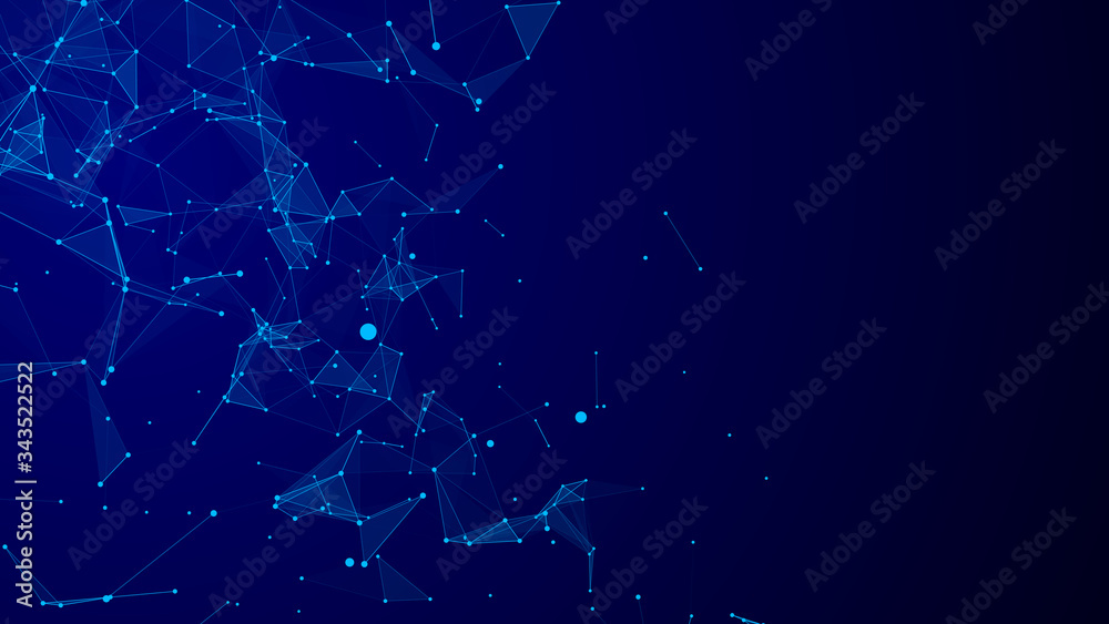 Aufkleber Network connection structure. Big data digital blue background. Vector science background with connected dots, lines and triangles.