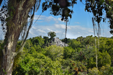 Fototapeta premium Big Mayan Pyramid at the jungle of Yaxhá, Guatemala