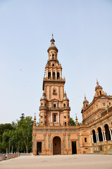 Fototapeta premium Historic buildings and monuments of Seville, Spain. Spanish architectural styles. Spain square