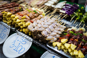 Phuket, Thailand - February, 2020: seafood in a street shop in the Asian market