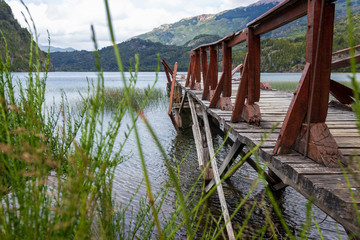 Fototapeta premium old wooden boat on lake