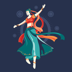 Vector design of woman playing garba dance for Dussehra Dandiya night during Navratri