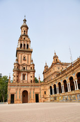 Fototapeta na wymiar Historic buildings and monuments of Seville, Spain. Spanish architectural styles. Spain square
