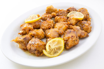 Sticky Chinese Lemon Chicken on the plate