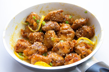 Sticky Chinese Lemon Chicken on the plate
