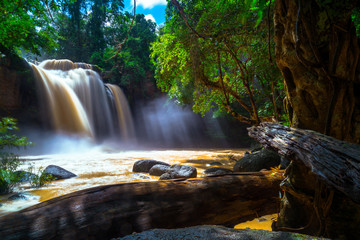 Haew Suwat Waterfall, Waterfalls in Khao Yai National Park, Famous natural and tourist attractions, Nakhon ratchasima, Thailand.