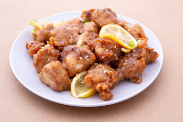 Sticky Chinese Lemon Chicken on the plate