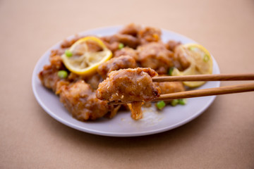 Sticky Chinese Lemon Chicken on the plate