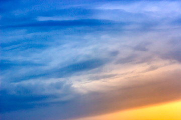 Dramatic sky with clouds on sunset evening. Natural abstract background.
