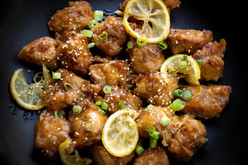 Sticky Chinese Lemon Chicken on the plate