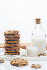 Fototapeta na wymiar Chocolate cookies, and milk on a white background. Sweet food concept.