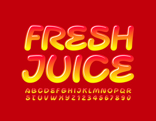 Vector Colorful logo Fresh Juice.  Bright Handwritten Font. Glossy Alphabet Letters and Numbers.