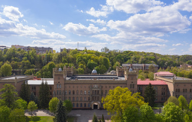 Aerial view on Lviv State University of Life Safety in Lviv, Ukraine from drone