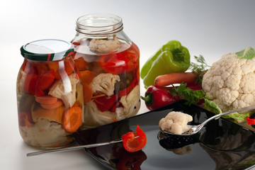 Homemade pickle made of pickled vegetables. Traditional Bulgarian royal pickle. It is preparing for the winter