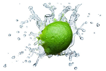 Fototapeta na wymiar lime in spray of water.