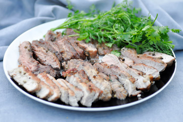 grilled pork , pork steak and beef steak