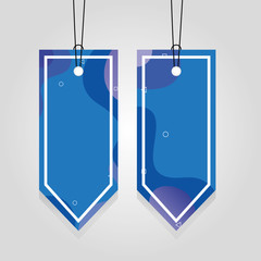 blue comercial tags hanging with vibrant color