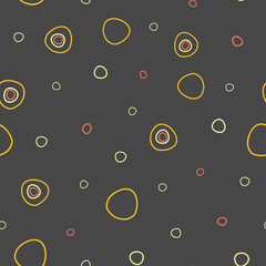 Circles distancing fun dots and circles on dark gray background seamless repeat vector pattern surface design