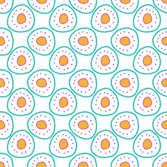 Cells Circles and rings that look like cells under a microscope. background seamless repeat vector pattern blue white orange surface design
