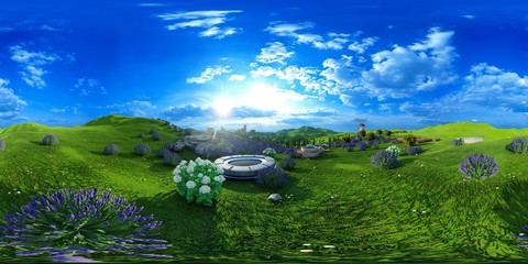 Fototapeta premium Lavender fields landscape 3d rendering