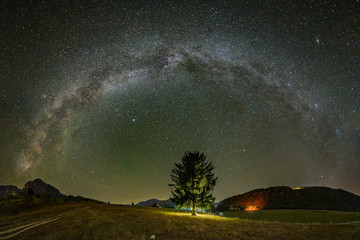 Milky way over the Piatra Craiului mountains in Romania