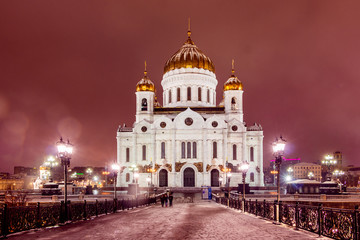 Fototapeta na wymiar Russia Moscow. The main church of Russia. Cathedral of Christ the Savior at night.