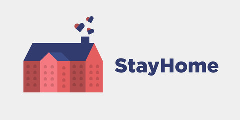 Stay from home slogan with house and heart. Protection awareness social media campaign or measure from coronavirus, Stay from home quote text, vector