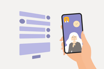 Video call conference, working from home. Colleagues talk to each other on the laptop screen, vector