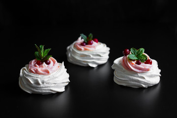 Pavlova's cake, sweet dessert, meringue, protein base with cream